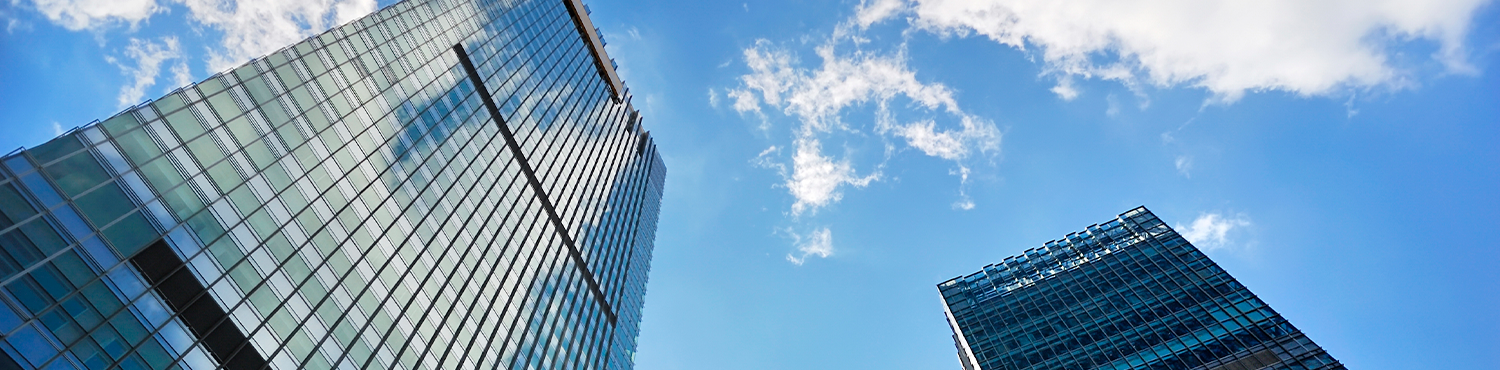 Back ground - very tall buildings under the blue sky